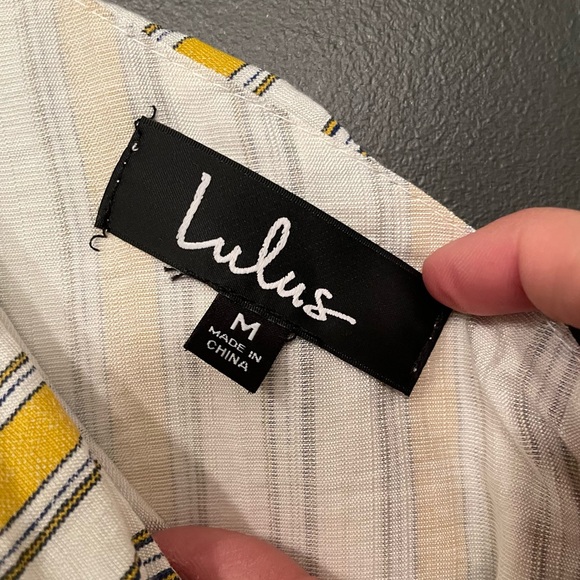 Lulus high tide yellow striped one shoulder midi dress - Picture 5 of 6